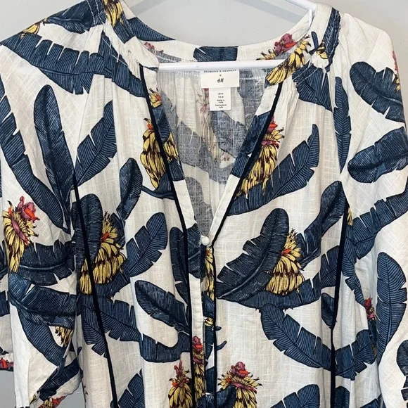 Desmond & Dempsey H&M Tropical White Blue Banana Leaf Dress Women’s Size M NWOT - Picture 5 of 12